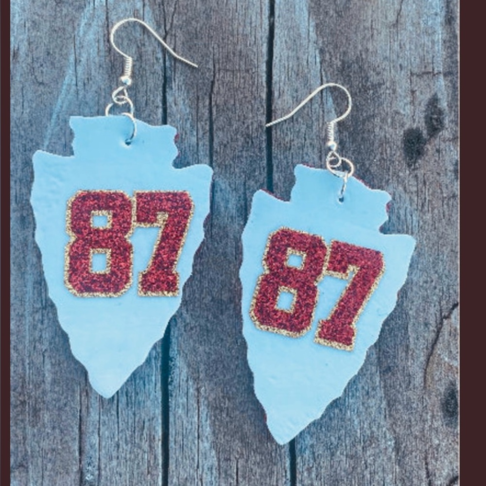 Sparkle Kelce 87 KC Kansas City Chiefs Faux Leather Earrings